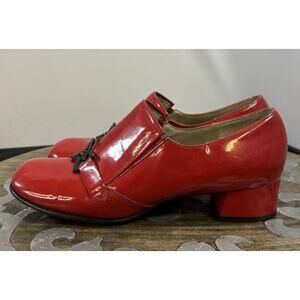 Vintage Red Patent Leather Mod Shoes Gothic Witchy Statement Heels 7